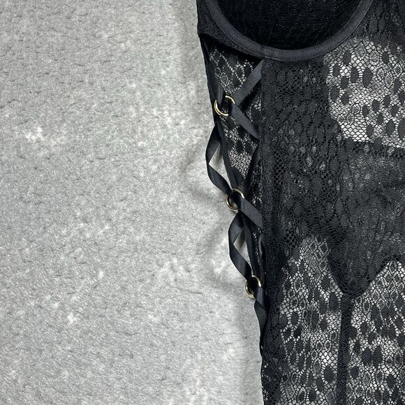 Victoria Secret Very Sexy Strappy Snake Lace Teddy W/Corset Straps 36D Black - Picture 5 of 14